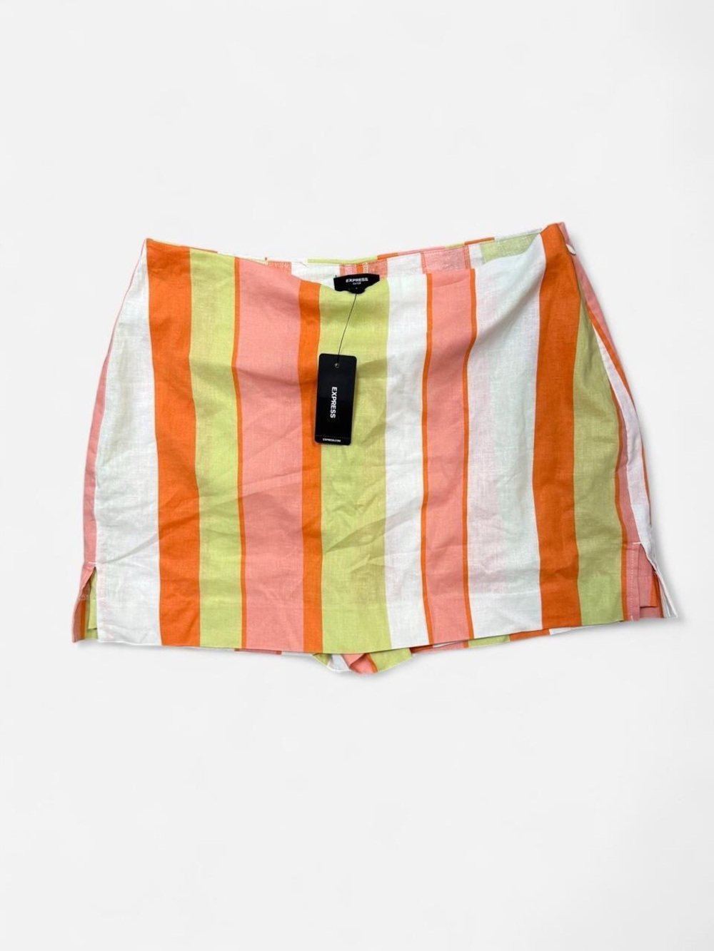 Express Striped Women’s Shorts Skort - Orange, Pink, Green, White